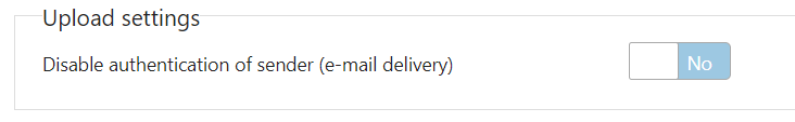 TriFact365 upload settings: Disable authentication of sender