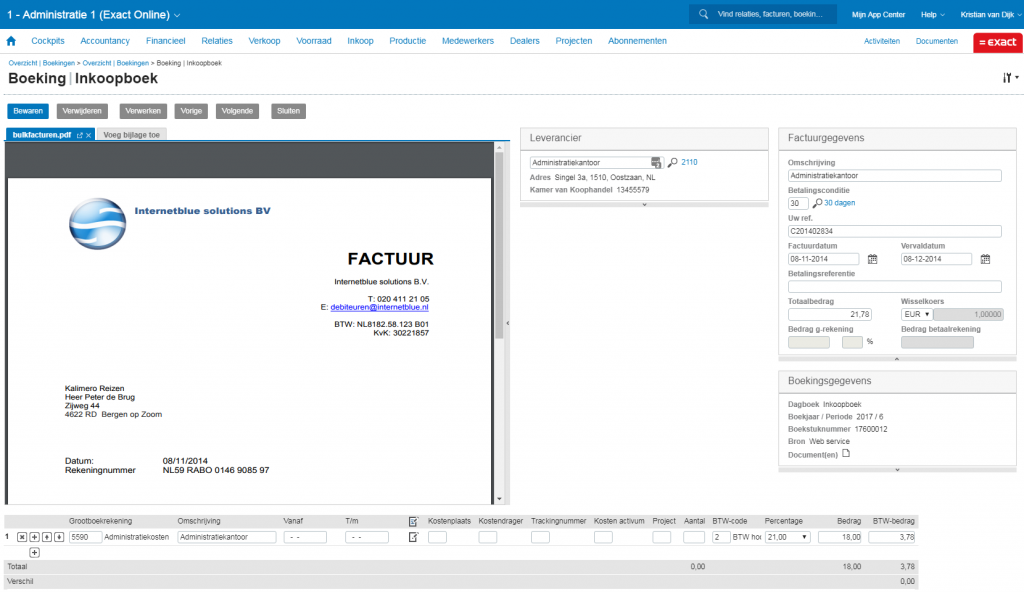 PDF van factuur in inkoopboek Exact Online
