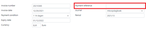 The payment reference field in the control screen of TrIFact365.