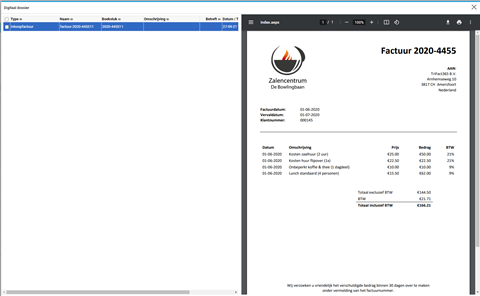 PDF van factuur in iMUIS Online