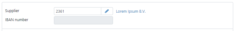 Printscreen where the Supplier field is filled with a supplier number, the name of the supplier (creditor) is shown to the right.