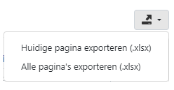 Huidige pagina exporteren (.xlsx), Alle pagina's exporteren(.xlsx)