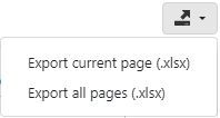 Export current page (.xlsx), Export all pages (xlsx)