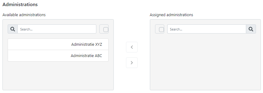 Printscreen of the available administrations in TriFact365