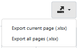 Export current page (.xlsx), Export all pages (.xlsx)