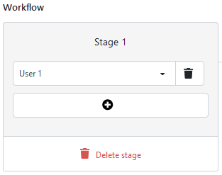 A TriFact365 workflow consisting of a single stage that contains one user.