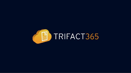 Bewegende afbeelding waarin oud logo van TriFact365 met oranje wolkje veranderd in nieuw logo met oranje raket