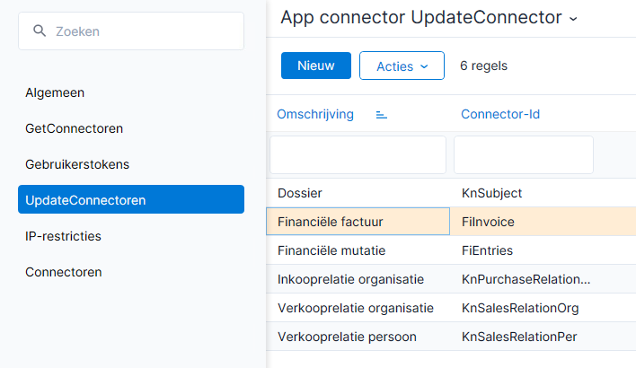 Required update connectors for unblocking for payment in AFAS for TriFact365, UpdateConnectors tab,knSubject, FiInvoice, FiEntries, knPurchaserelation, KnSalesRelationOrg, KnSalesRelationPer