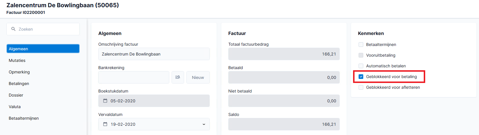 Check "blocked for payment" in the rightmost "Characteristics" column, in the General tab