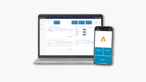 Weergave van een laptop en een telefoon met daarop de software van TriFact365 in gebruik. De software van TriFact365 is ideaal voor het digitaal declareren.