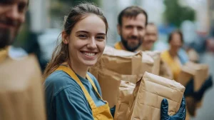 Een vrouw kijkt lachend in de camera over maatschappelijk verantwoord ondernemen (CSR)