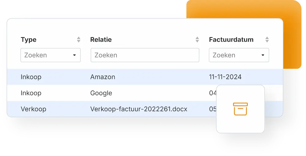 Overview of archived invoices and receipts in one place