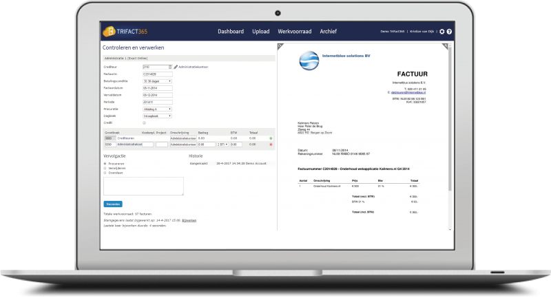 Buchungsvorschlag prüfen mit Rechnungserkennung in TriFact365 Software.