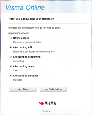 Visma Online: TriFact365 is requesting your permission