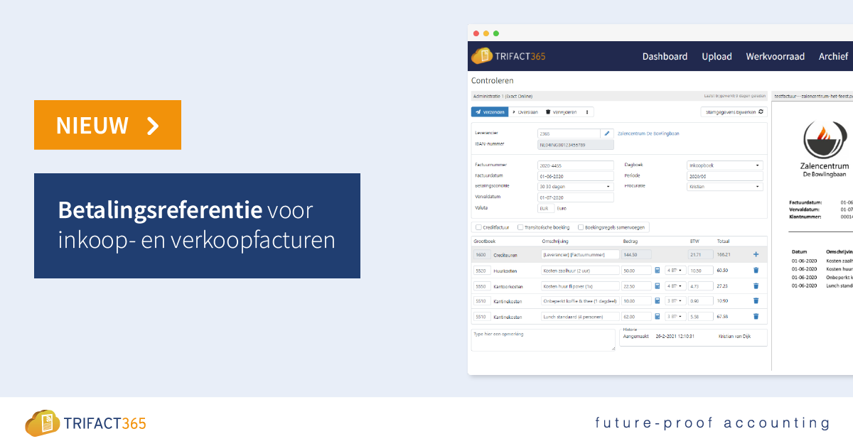 Personaliseer het controlscherm met betalingsreferentie in TriFact365.